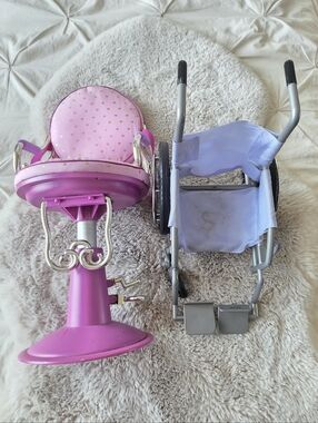 American Girl doll salon chair + wheelchair bundle